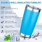 20oz Tumbler with Lid Double Wall Vacuum Insulated Travel Coffee Mug Stainless Steel Thermal Cup Powder Coated Sturdy Coffee Tumbler for Hot and Cold Beverage (Baby blue,1)