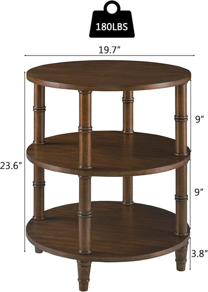 3-Tier Solid Wood Round End Table, Sofa Side Table - Image 2