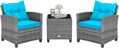 HAPPYGRILL 3 Pieces Patio Conversation Set, Outdoor Furniture Set PE Rattan by HAPPYGRILL