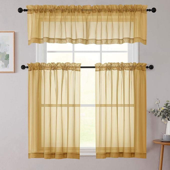 Gold Valances for Windows, Modern Solid Mini Small Window Curtains for Cafe - Image 8