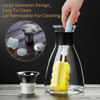 Glass Pitcher with Lid and Spout, 42OZ, Glass Water Jug for Fridge, Glass Carafe with Lid for Hot/Cold Water, Large Pitcher for Coffee, Juice,Homemade Iced Tea Beverage 1250ML