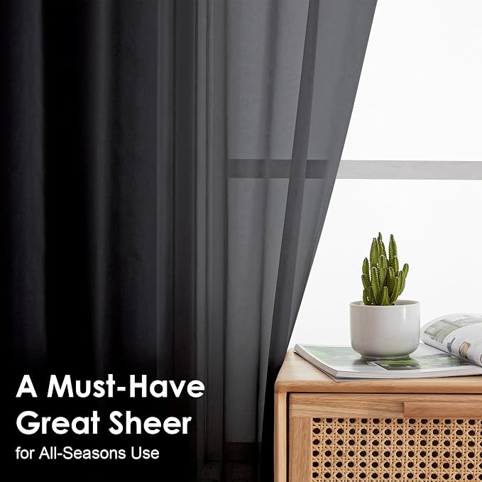 Black Sheer Curtains 78 Inches Long 2 Panels - Image 3