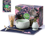 Matcha Whisk Set, Ceramic Matcha Set Includes Matcha Bowl, Matcha Whisk and Holder, Bamboo Scoop, Scoop Rest, Sifter and Tea Towel - 7 Pcs Matcha Kit for Matcha Lovers (Mint)
