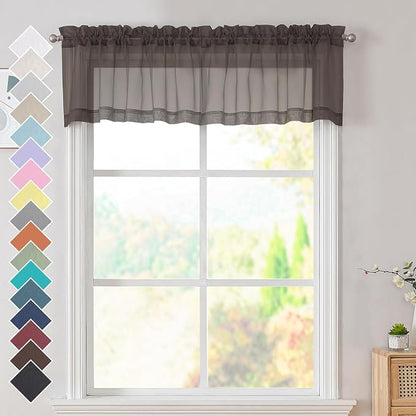2 Panels Chocolate Brown Sheer Valance by OVZME