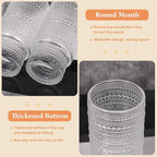 16OZ Glass Tumbler with Straw and Lid,Glass Cups with Lids and Straws,Ribbed Iced Coffee Cups Vintage Embossed Glassware for Juice Whiskey Cocktail Beer(4Pack)