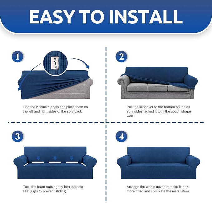 Stretch Oversized Couch Covers for Sofa Slipcover, Classic Blue | 1-Piece - Image 5