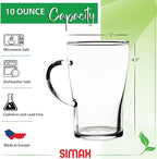Simax Glassware Clear Glass Coffee Mug Set | Cold, Heat, and Shock Resistant Borosilicate Glass, Microwave and Dishwasher Safe, Includes Four (4) 10 Ounce Cups