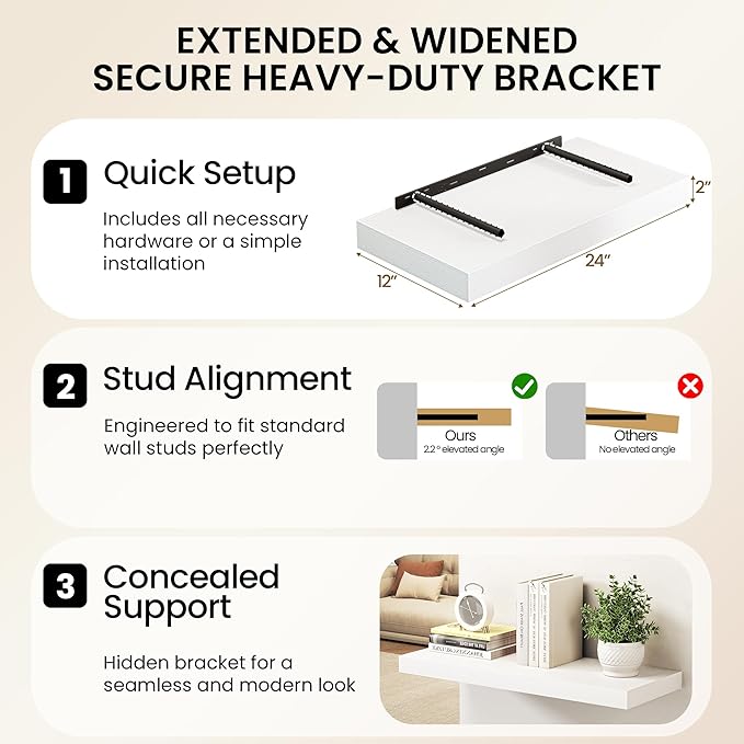 Fun Memories 72 Inch Floating Shelves, 12 Inch Deep Wall Shelf - Image 4