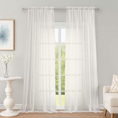 Ivory Sheer Curtains, Sheer Curtains 96 inches Long 2 Panels Set, Rod Pocket by OWENIE