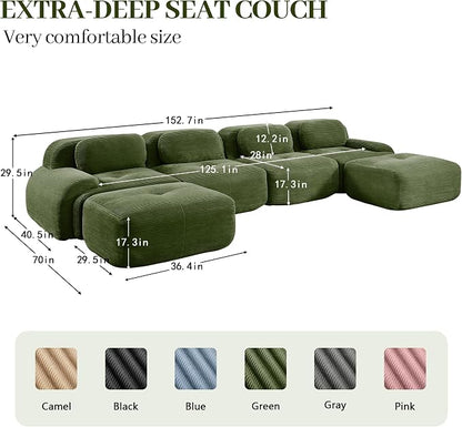 Boneless Sectional Couch, No Assembly Required, 152.7” U Shaped Modular Cloud - Image 3