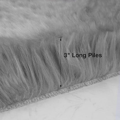 duduta Grey Faux Sheepskin Fur Rug 3x5 ft, Fluffy Carpet Rug | Shag Fuzzy - Image 2