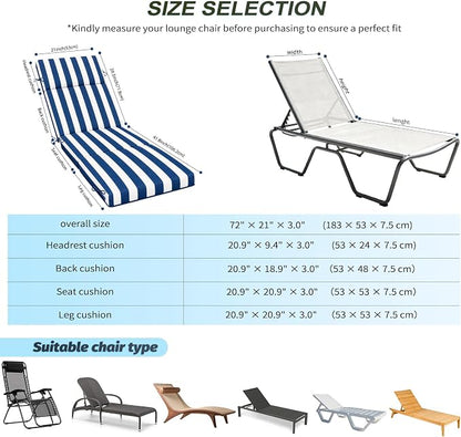 2 Pcs Outdoor Chaise Lounge Cushion 72" x 21" x 3", Folding Patio Lounge Chair - Image 3