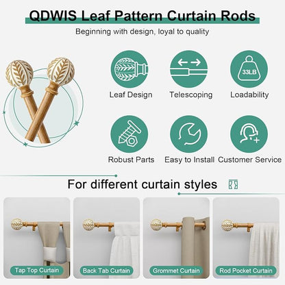 QDWIS Boho Wood Curtain Rods for Windows 28 to 48 inch, Rustic Decorative - Image 6