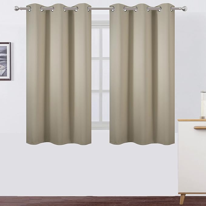 Beige Blackout Curtains 34 x 54 Inch Length/Set of 2 Curtain Panels/Thermal by Lemomo