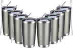 MEWAY 20oz Tumbler 8 Pack Double Wall Vacuum Insulated Travel Mug Bulk, Stainless Steel Tumblers with Lid and Straw, Durable Powder Coated Coffee Cups for Cold & Hot Drinks (Cold Gray, 8)