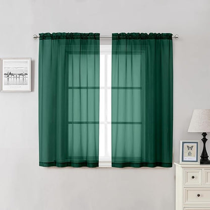 Hunter Green Sheer Curtains 54 Inch Length 2 Panels, Voile Light Filtering by Lecloud