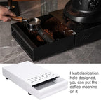Coffee Knock Box Drawer, stainless steel Coffee Powder Box, Coffee Knock Box with Removable Rubber Strike Wood Pole and Non Slip Base (White)