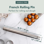 Ultra Cuisine French Rolling Pin for Baking – Use with Pizza, Cookie, and Pastry Dough, Fondant and Pie Crust – Tapered Design Bread Roller Pin, Stainless Steel 15.75-inch Large Roller Pin