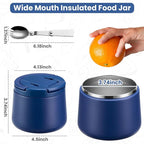 14oz Insulated Vacuum Food Jar with Buckle Lid,Soup Thermo for Hot Food Kids,Wide Mouth Leakproof Stainless Steel Lunch Container with Spoon-Blue