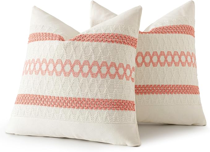 MIULEE Set of 2 Coral Red Boho Decorative Pillow Covers 18x18 Inch | Farmhouse - Image 8