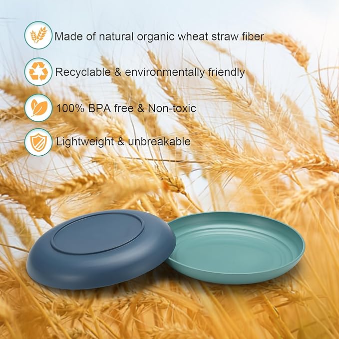 12 Pcs Unbreakable Deep Dessert Plates Set, 8 inch Reusable Plastic Wheat Straw Plates, Microwave and Dishwasher Safe Plate for Kitchen, Lightweight Plate for Dessert, BPA Free, Dark Blue