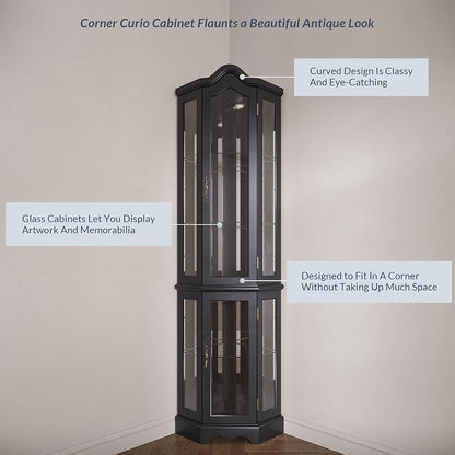 BELLEZE Lighted 3-Side Glass Display Curio Cabinet w/Tempered Glass Doors and - Image 5