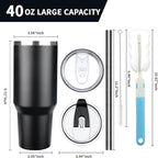 40 oz Tumbler with Lids and Straws, Stainless Steel Insulated Coffee Tumbler, Double Wall Vacuum Insulated Travel Mug Cup, Leakproof Thermal Coffee Cup for Hot and Cold Drinks (Black)