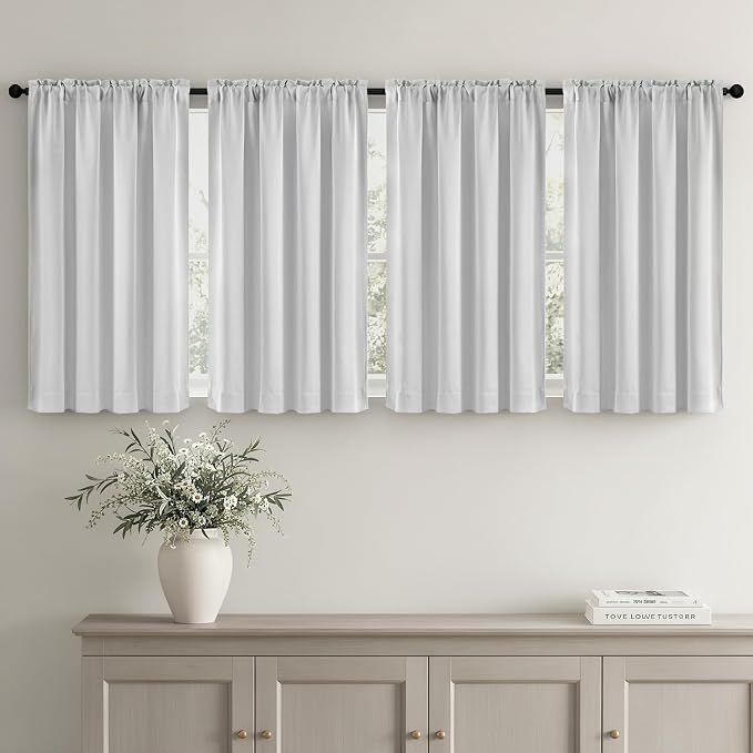 MIULEE 4-Panel Blackout Kitchen Window Curtain Panels 40"x45" Greyish White | - Image 2