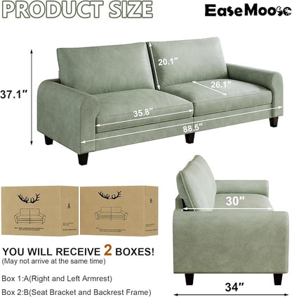 EASE MOOSE 88.5" Large Seat Faux Leather Loveseat Sofa, Waterproof and - Image 2