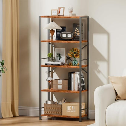 Furologee 5 Tier Book Shelf Set of 2, Tall Wide Bookshelf, Industrial Open - Image 5