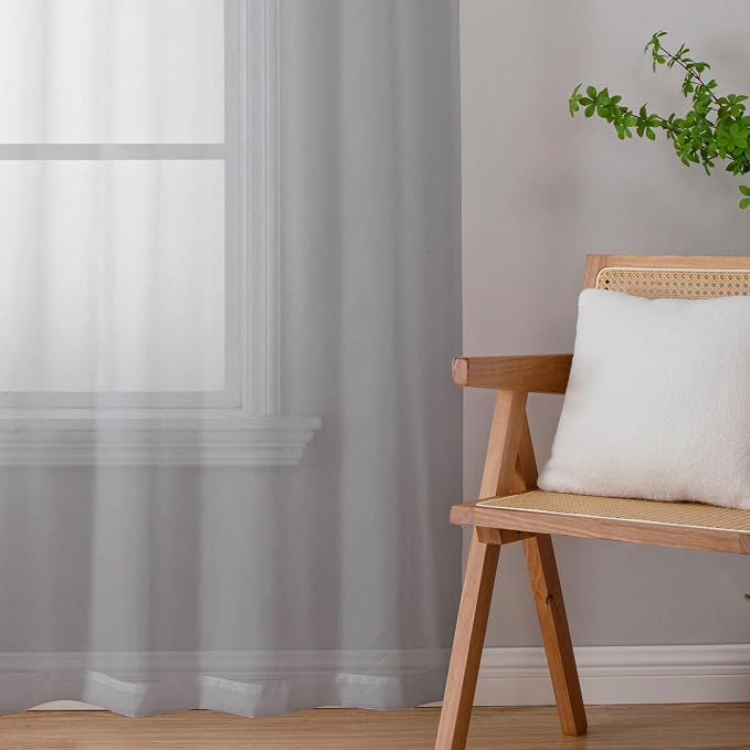 Living Room Light Grey Sheer Curtains 72 Inch Long 2 Panels, Lightweight Solid - Image 5