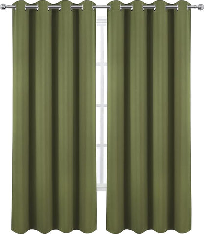 Olive Green Blackout Curtains/52 x 84 Inch Long/Set of 2 Curtain Panels/Thermal - Image 2