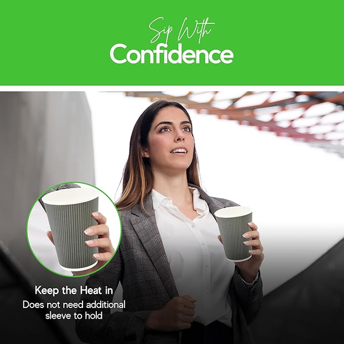 Restaurantware-12 Ounce Disposable Coffee Cups, 500 Ripple Wall Hot Cups For Coffee - Lids Sold Separately, Rolled Rim, Gray Paper Insulated Coffee Cups, For Hot Coffee, Tea, And More