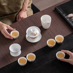 ICHAG Chinese Tea Set, Gongfu Tea Sets for Adults, China Gaiwan Teaset, 14-Piece Yangzhi Jade (茶具) Porcelain Set with Tea Pet, Portable Travel Teaset for Home, Outdoor, Office Gifts (White)