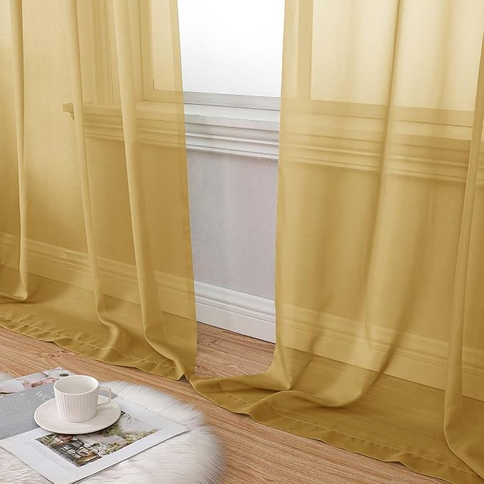 Extra Long Sheer Gold Curtains for Bedroom Living Room 108 Inches Long 2 Panels - Image 7