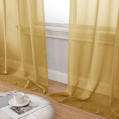 Sheer Gold Curtains for Bedroom Living Room 90 Inches Long 2 Panels Set - Image 8
