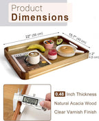 22 Inches Acacia Wood Serving Tray with Handles, Large Wooden Rectangle Ottoman Tray, Nice Home Decor for Living Room Coffee Table Couch, Ideal Size for Serving Food Breakfast BBQ Party