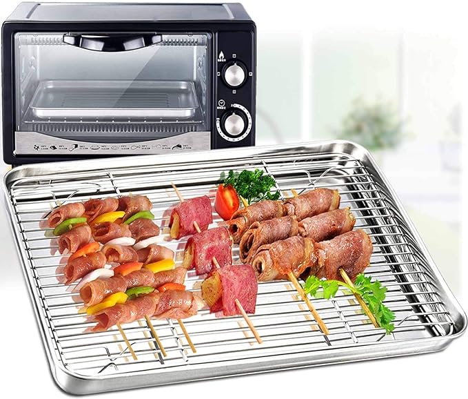 TeamFar Baking Tray and Rack Set, Stainless Steel Baking Pan Cookie Sheet with Cooling Rack, 12.5 x 10 x 1 inch, Non Toxic & Healthy, Easy Clean & Dishwasher Safe
