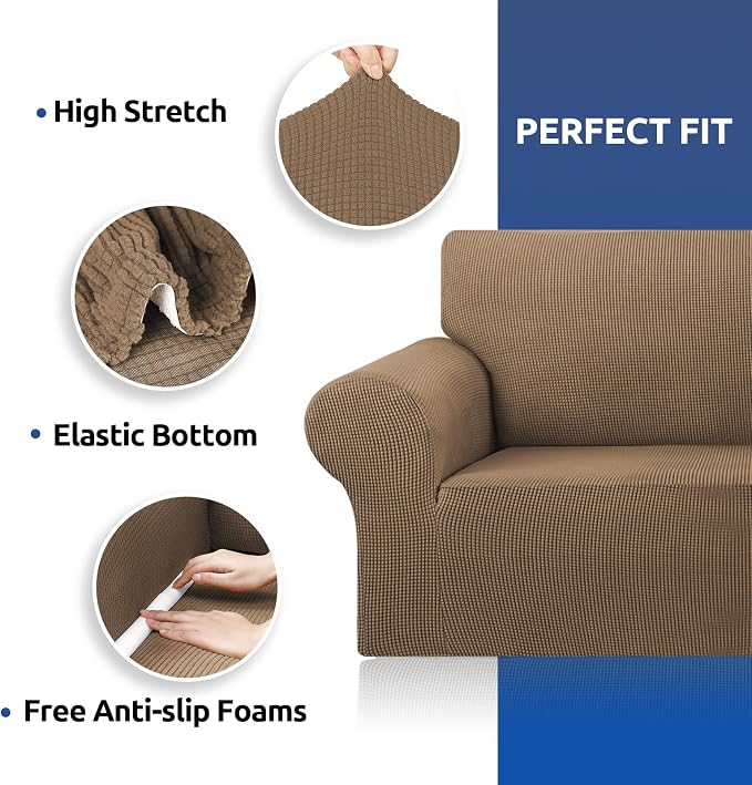 Stretch Loveseat Couch Cover, 2 Cushion Couch Slipcover, Camel | 1-Piece - Image 6