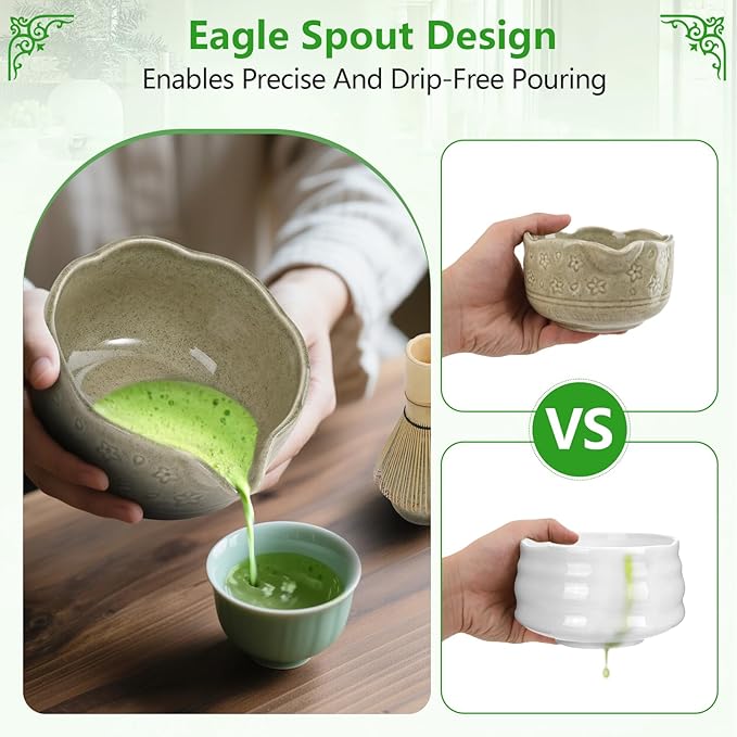 Premium Matcha Whisk Set - 6Pcs Japanese Tea Ceremony Kit with Ceramic Matcha Bowl and Whisk, Bamboo Scoop, Whisk Holder, Stainless Sifter, Birthday Christmas Gift for Matcha Lover