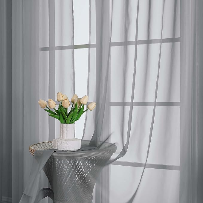Grey Sheer Curtains 120 Inches Long 2 Panels Set, Airy Lightweight Sheer Grey - Image 6