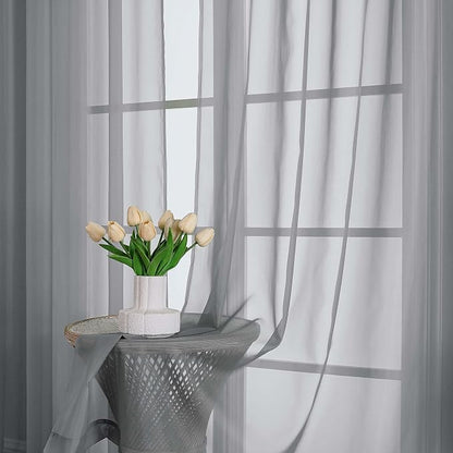 Grey Sheer Curtains 72 Inches Long 2 Panels Set, Transparent Voile Sheer Curtain - Image 6