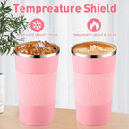 Sabary 4 Pack 16 oz Bulk Travel Coffee Mug with Lid Reusable Vacuum Insulated Coffee Tumbler Double Wall Thermal Stainless Steel Camping Tea Cup for Christmas Winter Drinks Employee Gift(Pink)