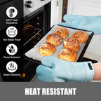 Rorecay 6pcs Oven Mitts and Pot Holders Sets, Extra Long Silicone Oven Gloves Heat Resistant 500 Degrees Non-Slip Potholders Hot Pads for Kitchen Baking Cooking, Quilted Liner, Winter Sky