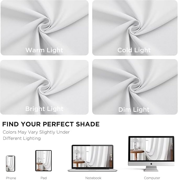 Joydeco 72 Inch 60% Blackout White Curtains 2 Panels, Elegant Semi Sheer - Image 8