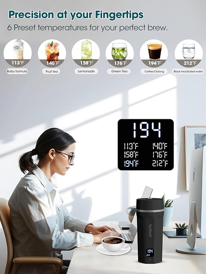 balbali 18.6oz Portable Kettle for Travel 100-250V Dual Voltage for International/Global/Europe - 6 Preset Travel Electric Kettle Hot Water Boiler/Heater/Warmer/Tea Maker - Black