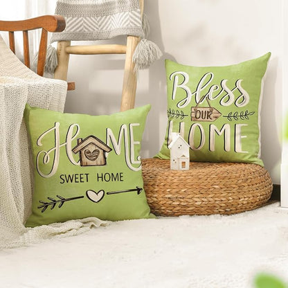 AVOIN colorlife Bless Our Home Eucalyptus Leaves Throw Pillow Covers, 18 x 18 - Image 3