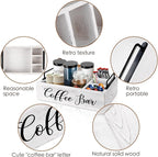 Coffee Station Organizer Wooden Coffee Bar Holder Accessories for Countertop, Farmhouse Kcup Pod Storage Basket with Handle - White