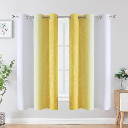 Yellow and Greyish White Ombre Blackout Curtains - Image 2