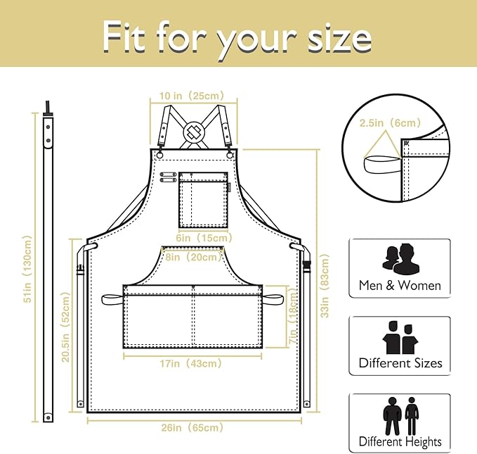 5 Pack Kitchen Apron, Work Apron, Canvas, Multiple Pockets, Gardening, Painting, BBQ, Artist, Carpenter, Sizes M to XXL, Amber